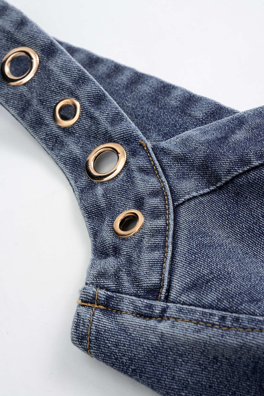 Denim Zipper Eyelet Side Slit Sleeveless Dress