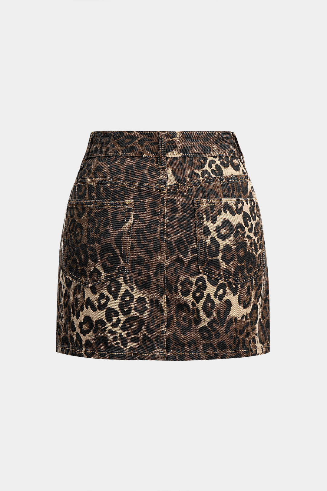 Denim Leopard Print High Waist Skirt