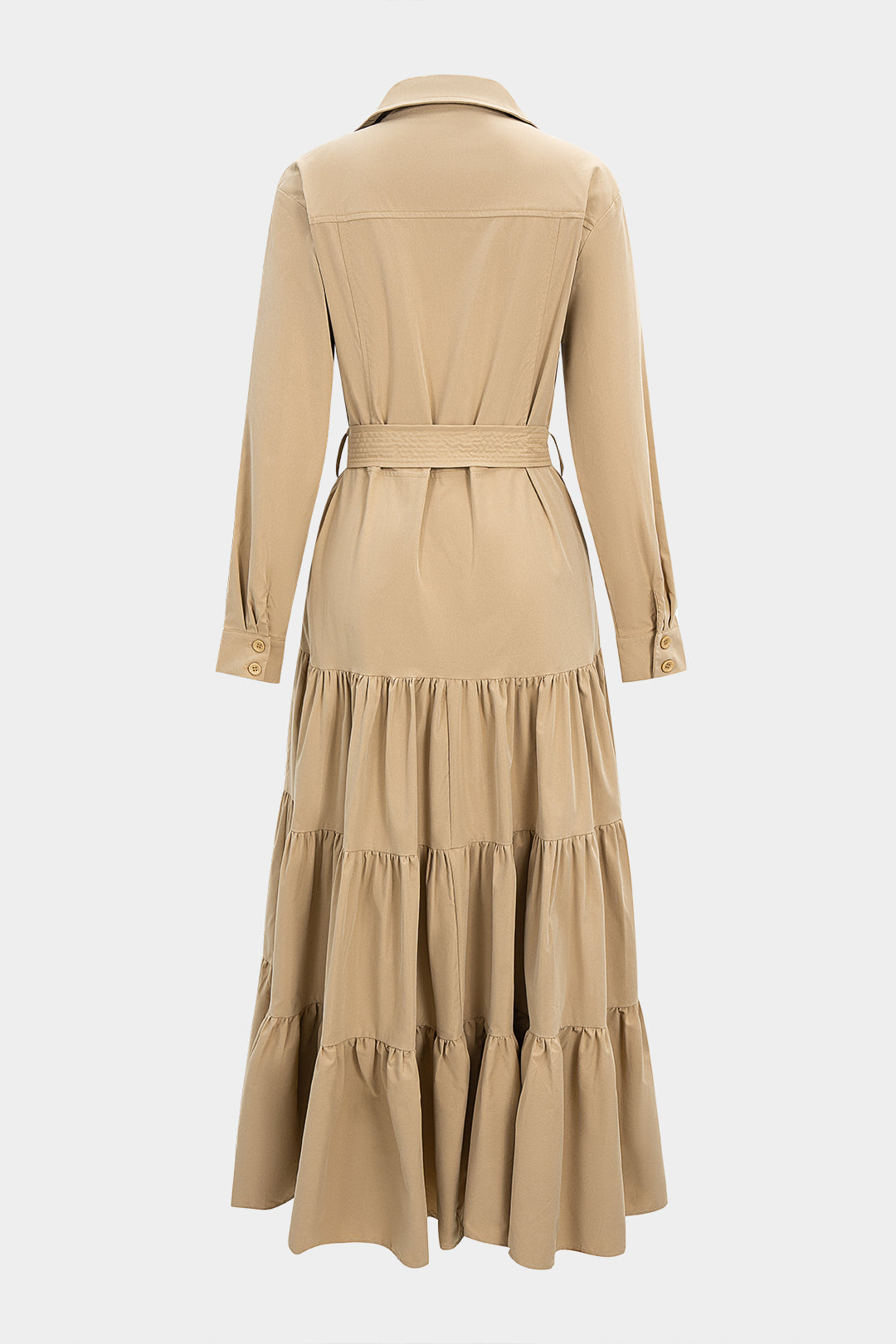 Lapel Button Tie-Up Ruched Coat