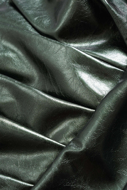 Faux Leather Metallic Ruched Sleeveless Slip Mini Dress