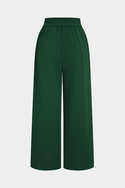 Shirred Waistband Wide Leg Trousers