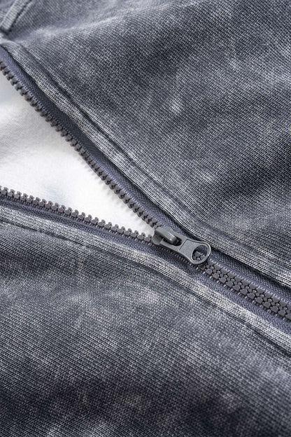 Drawstring Zipper Hoodie And Shirred Waistband Trousers Set