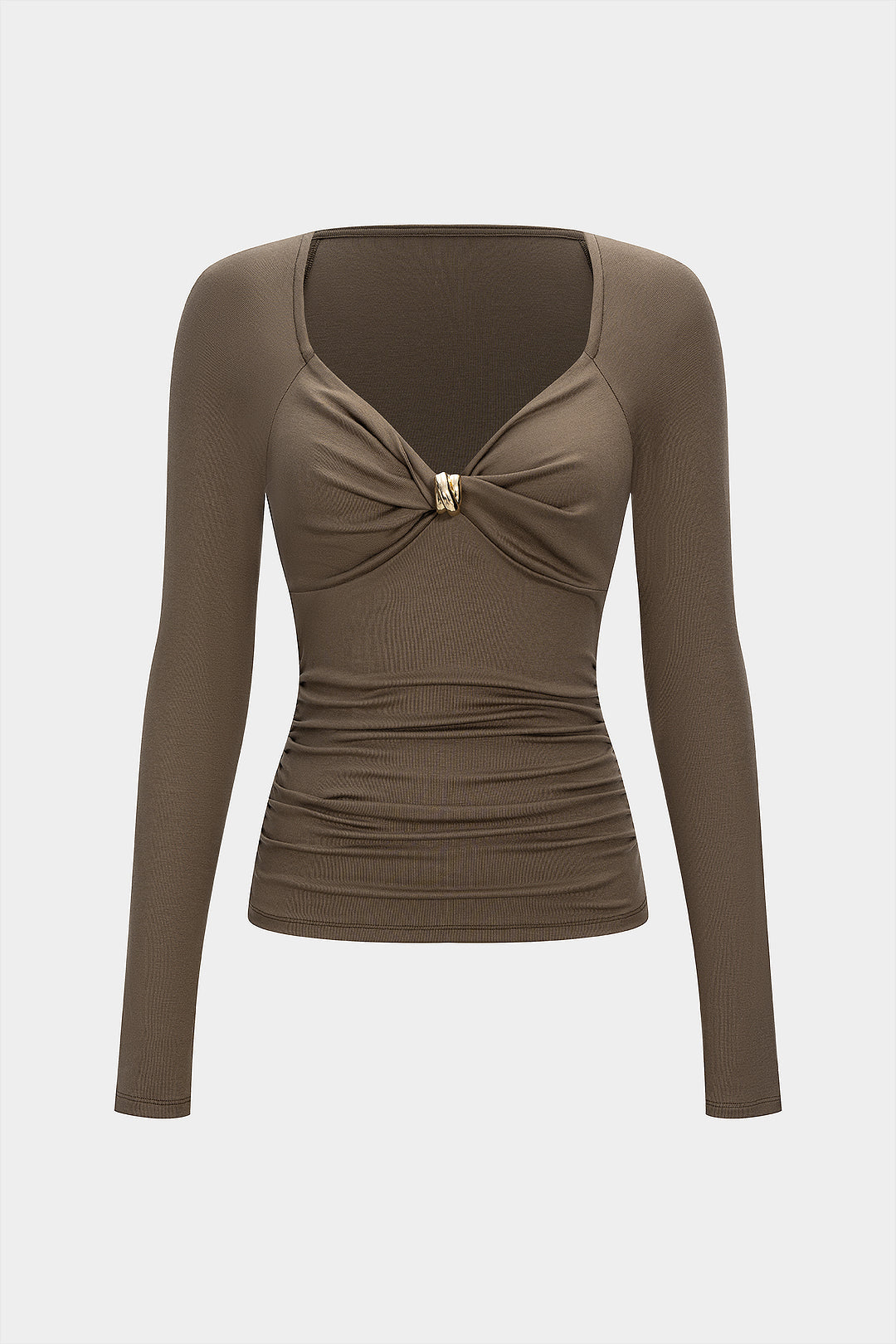 Metallic Twist Knot Ruched Long-Sleeve Top