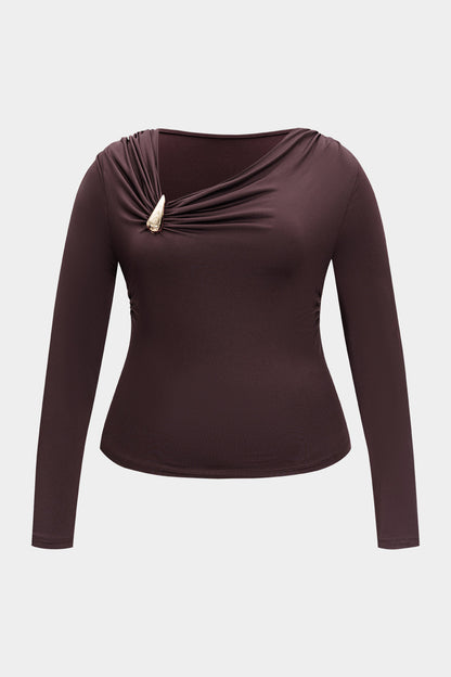 Plus Size Metallic Asymmetrical Long-Sleeve Top