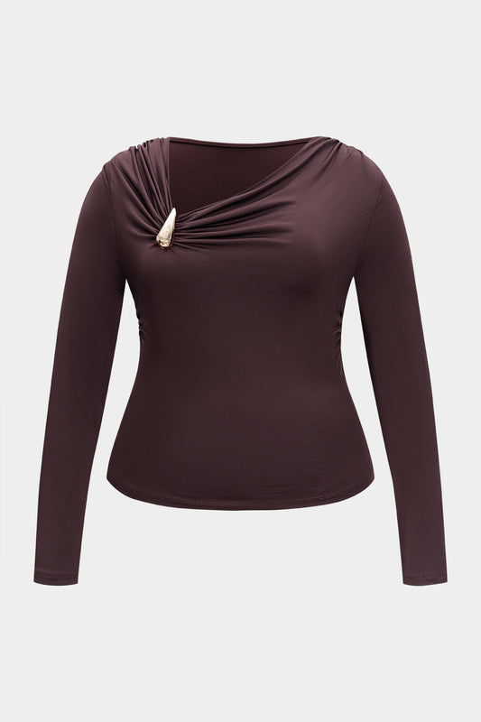 Plus Size Metallic Asymmetrical Long-Sleeve Top