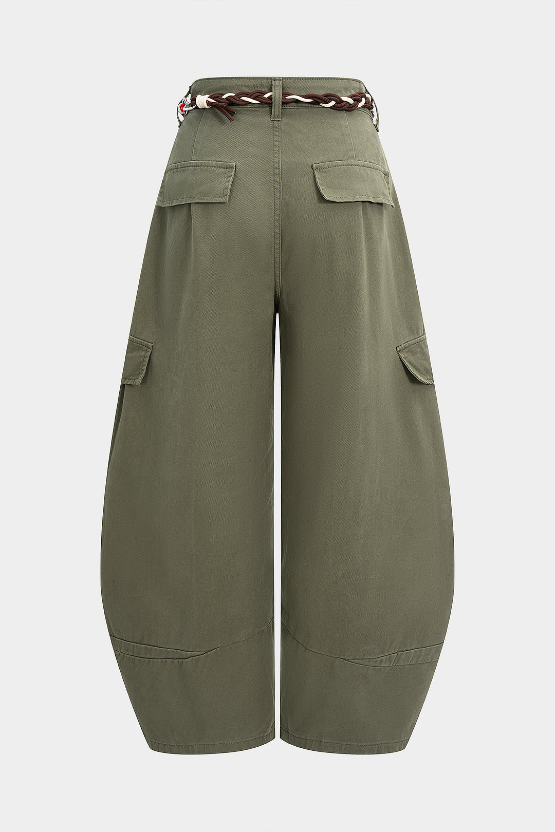 Denim Pocket Belted Barrel Jeans