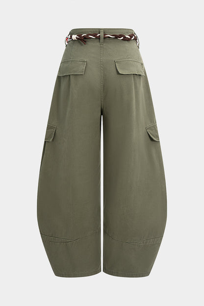 Denim Pocket Belted Barrel Jeans