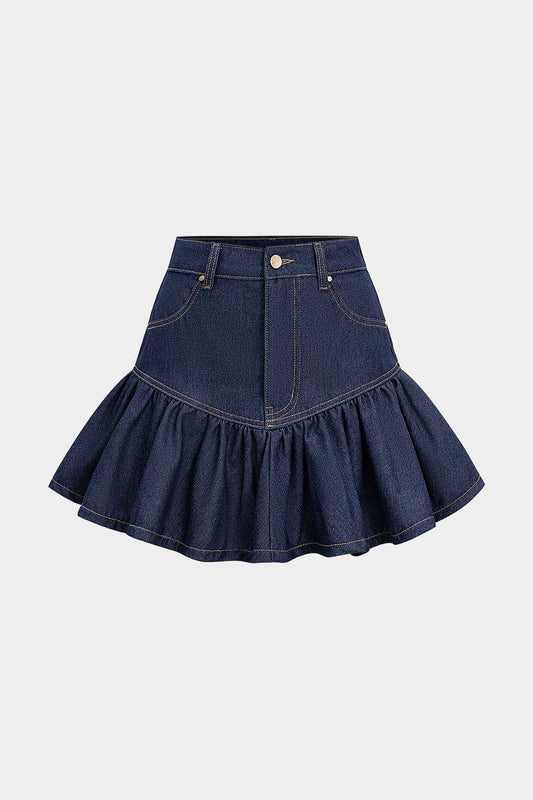 Denim Ruffle Mini Skirt