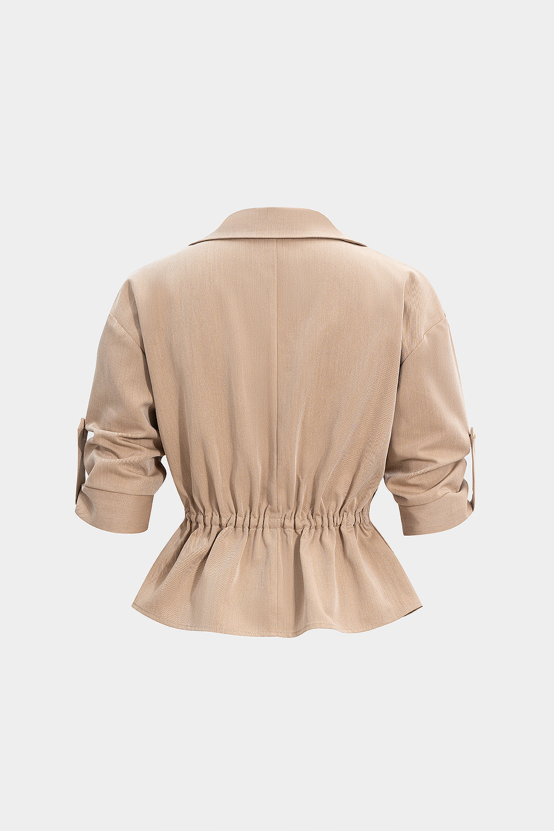 Button Ruched Short-Sleeve Shirt