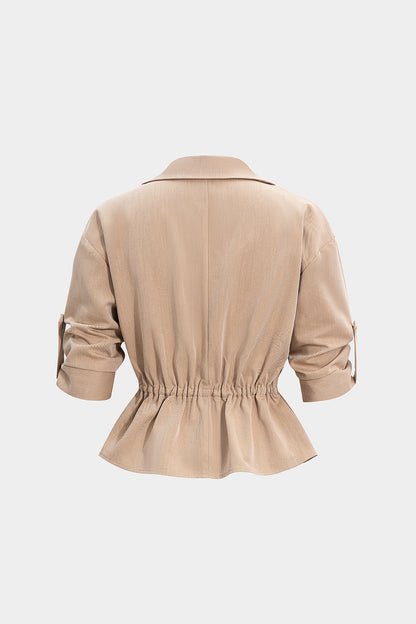 Button Ruched Short-Sleeve Shirt
