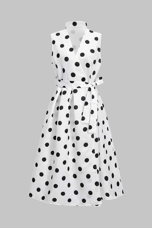 Polka Dots Print Tie-Up Sleeveless Maxi Dress