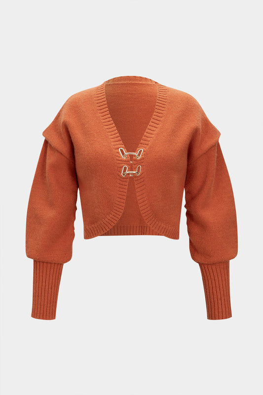 Knit Metallic Buckle Long-Sleeve Top