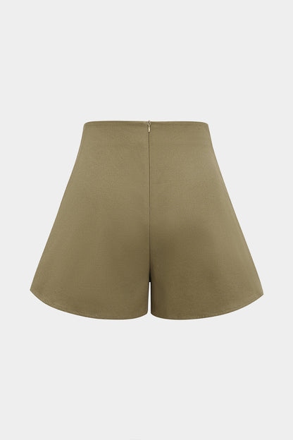 Faux Leather High Waist Pleated Shorts