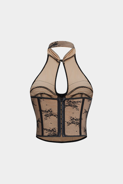 Halter Neck Backless Cut Out Hook And Eye Tank Top