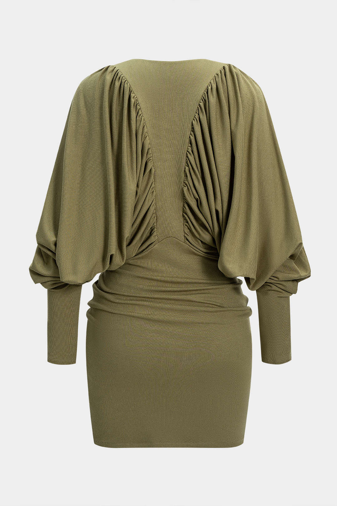 Ruched Zipper Long Sleeve Mini Dress