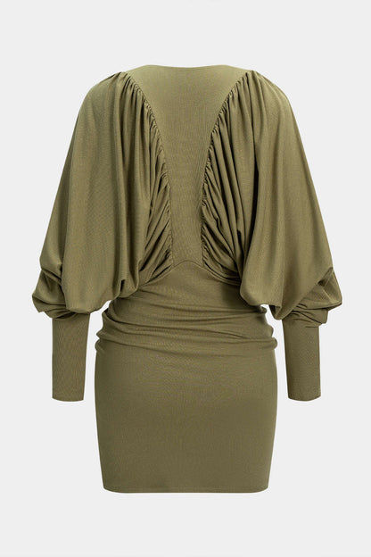 Ruched Zipper Long Sleeve Mini Dress
