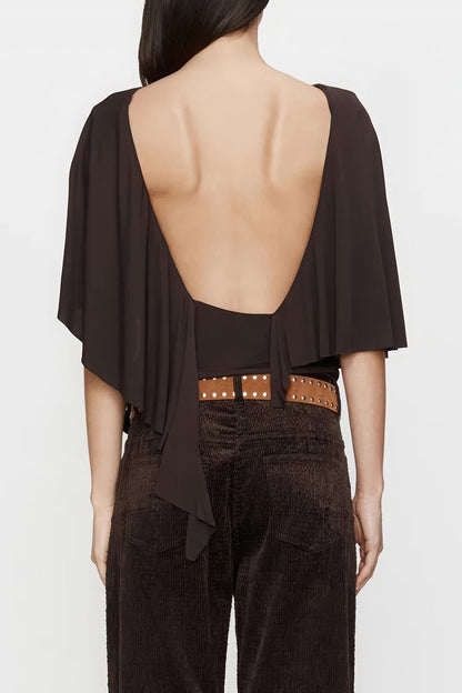 Ruched Asymmetrical Backless Short-Sleeve Top