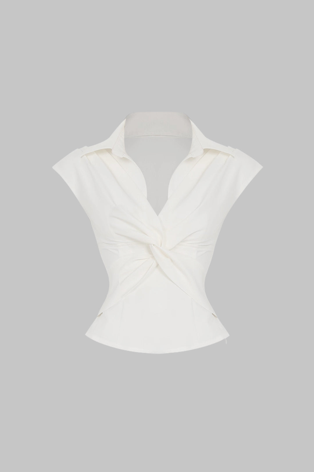 Twist Knot Ruched V-Neck Short-Sleeve Shirt