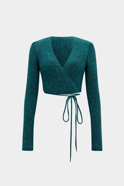 Sweater Tie-Up Asymmetrical Long-Sleeve Top