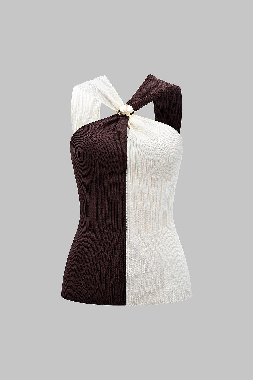 Halter Neck Contrast Metallic Tank Top