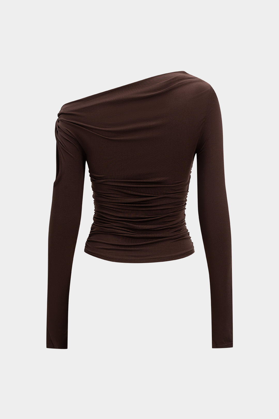 Asymmetrical One Shoulder Ruched Long-Sleeve Top