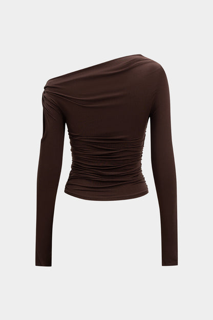 Asymmetrical One Shoulder Ruched Long-Sleeve Top
