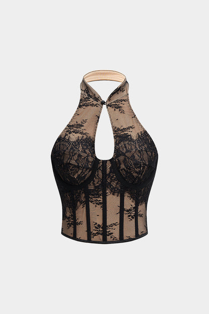 Halter Neck Backless Cut Out Hook And Eye Tank Top