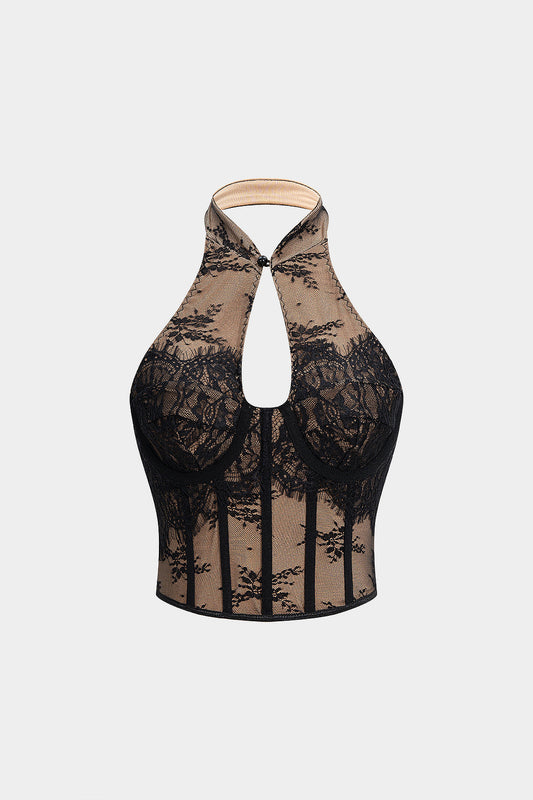 Halter Neck Backless Cut Out Hook And Eye Tank Top