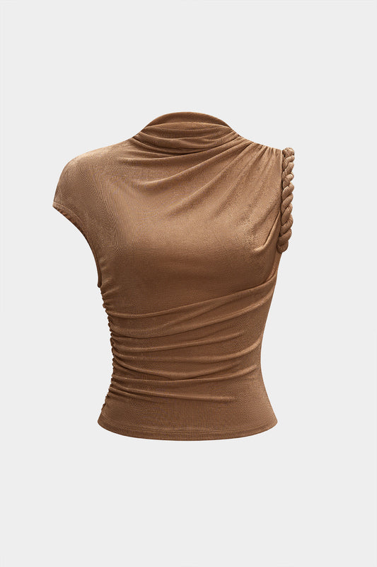 Knit Twist Knot Ruched Asymmetrical Tank Top