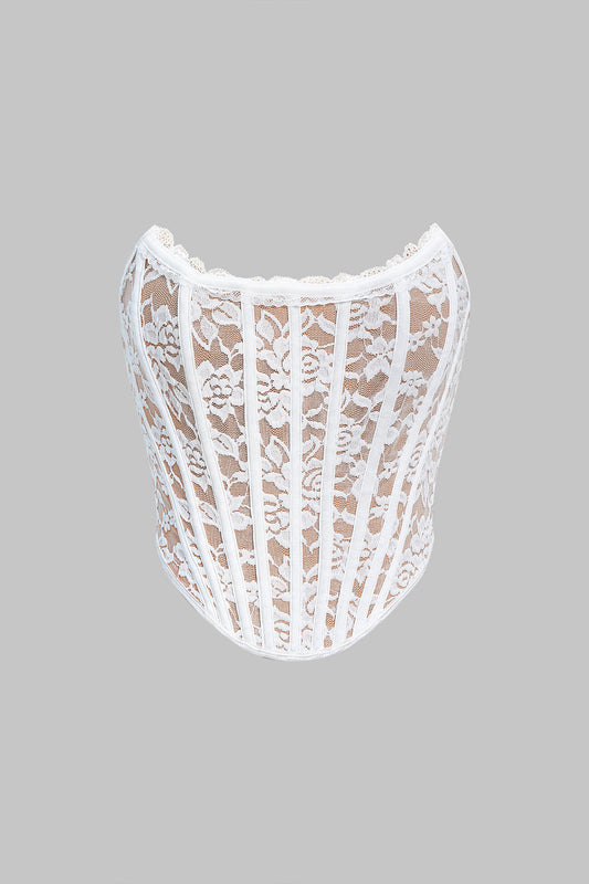 Lace Trim Hook And Eye Corset Waist Tube Top
