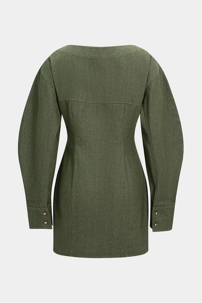 Asymmetrical Pocket Long Sleeve Mini Dress