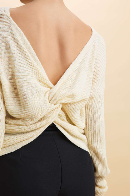 Knit Backless Twist Knot Long-Sleeve Top