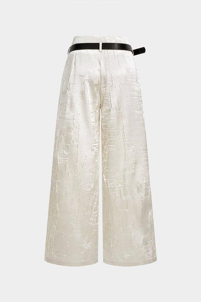 Satin Texture Belted Wide Leg Low Waist Trousers