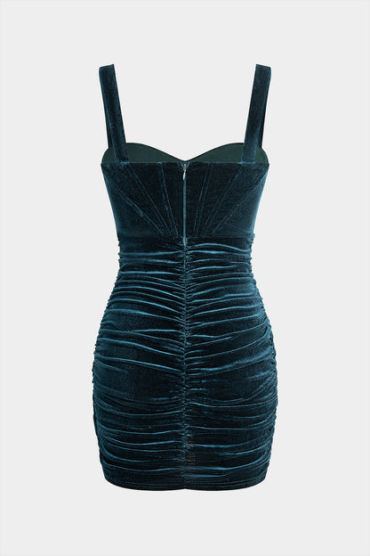 Velvet Ruched Corset Backless Slip Sleeveless Mini Dress