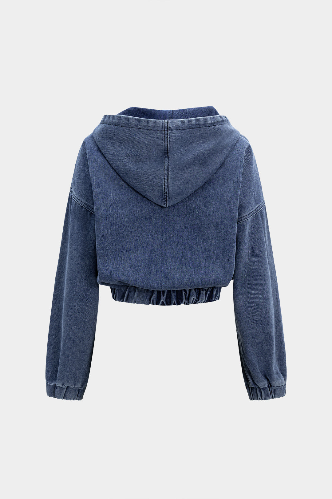 Denim Zipper Hooded Long-Sleeve Top