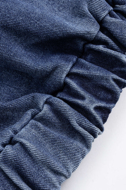 Denim Zipper Hooded Long-Sleeve Top