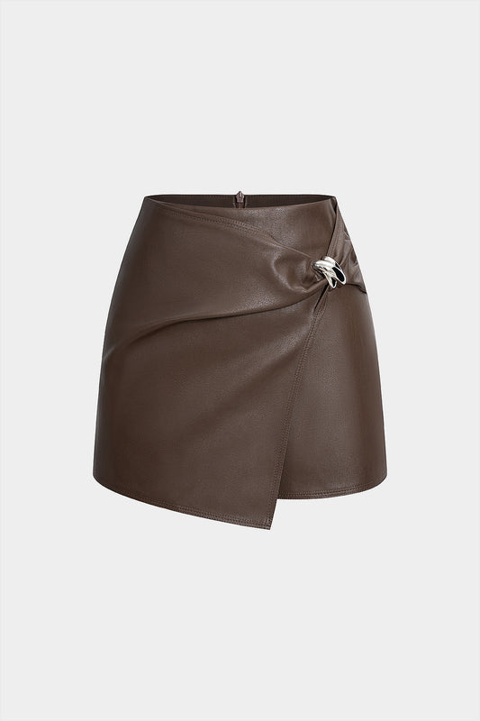 Faux Leather Metallic Asymmetrical Skirt
