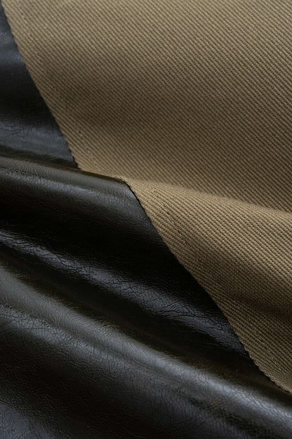 Faux Leather Patchwork Pocket Long-Sleeve Shirt