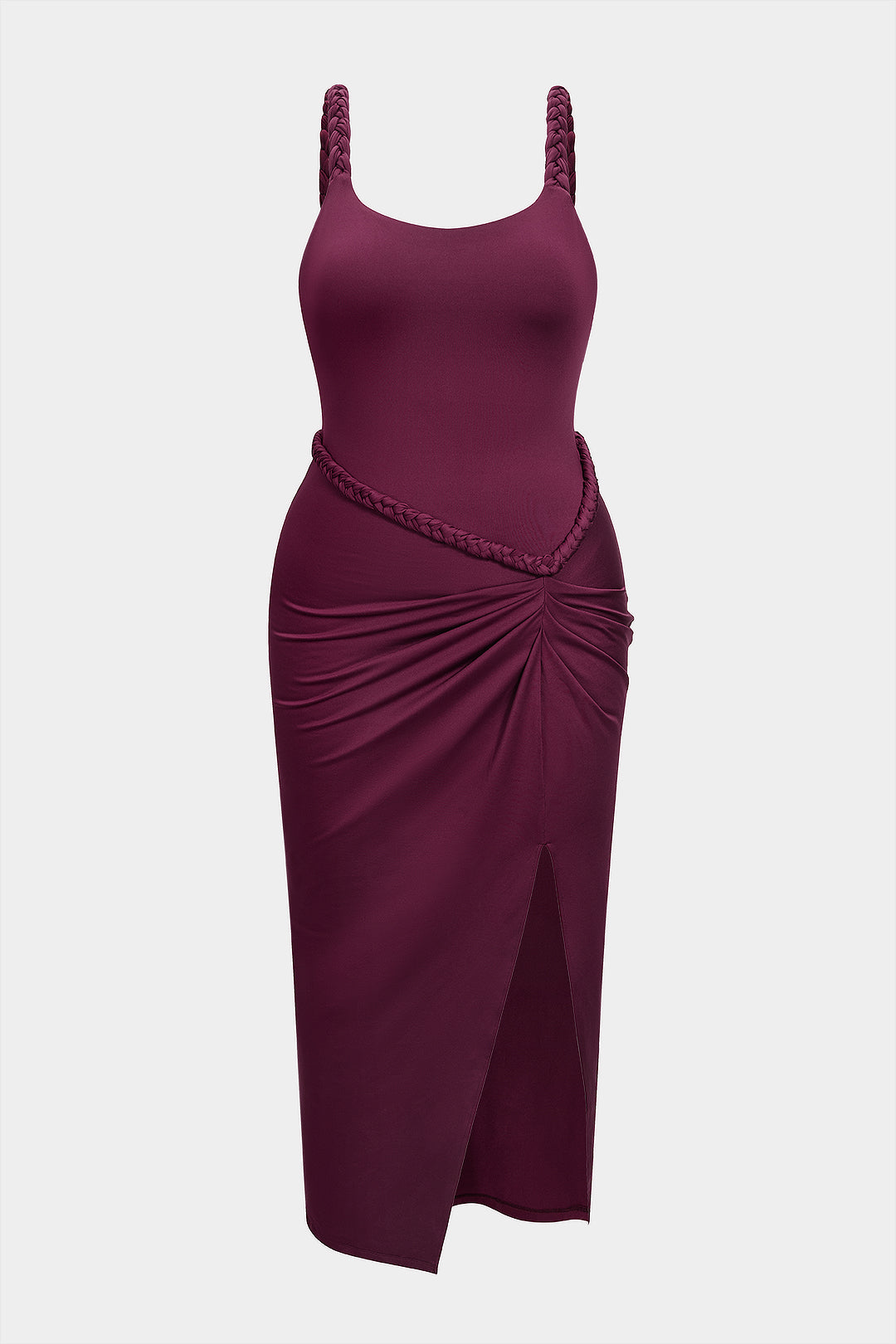 Plus Size Braided Ruched Sleeveless Midi Dress