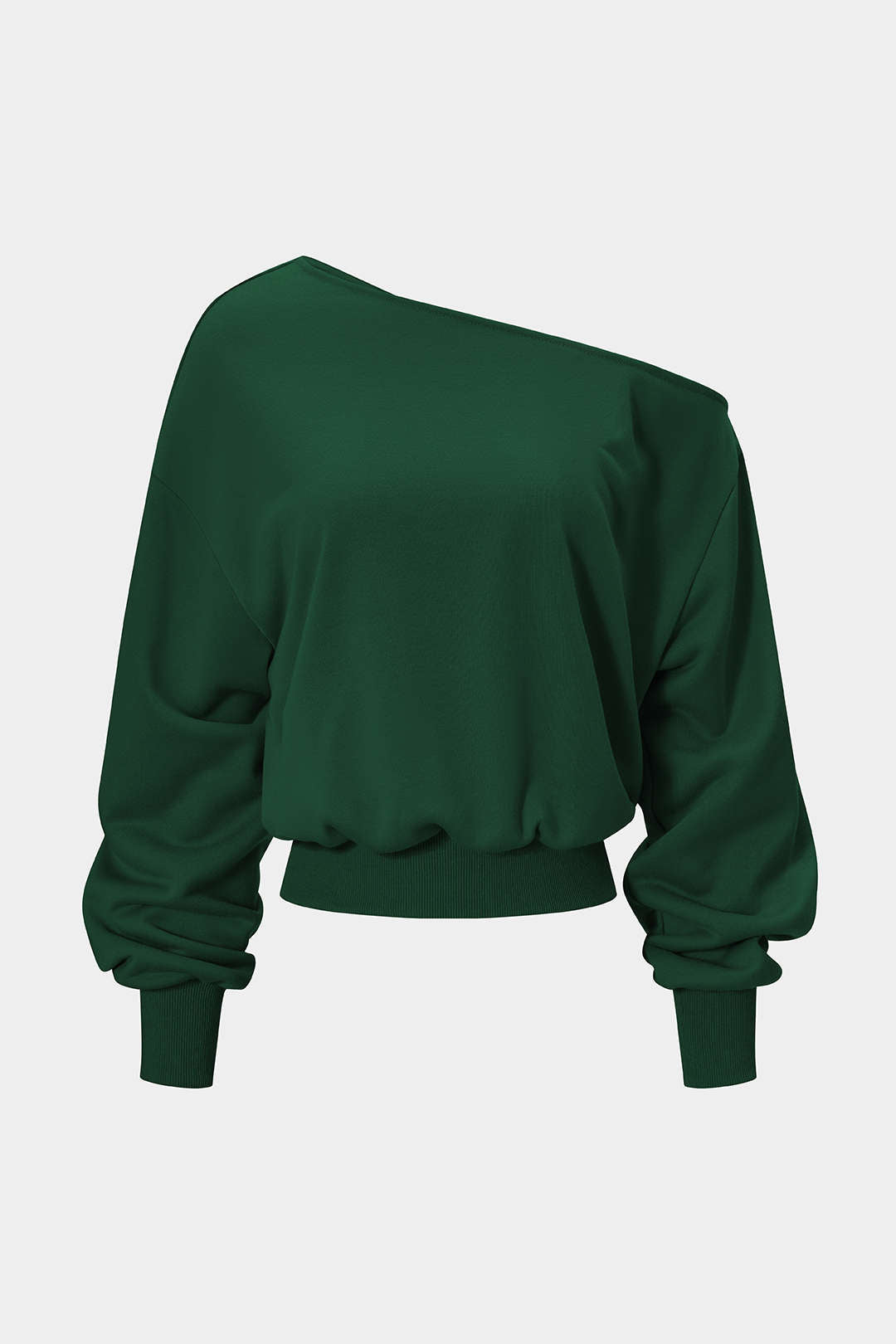 Patchwork Asymmetrical Shoulder Long-Sleeve Top