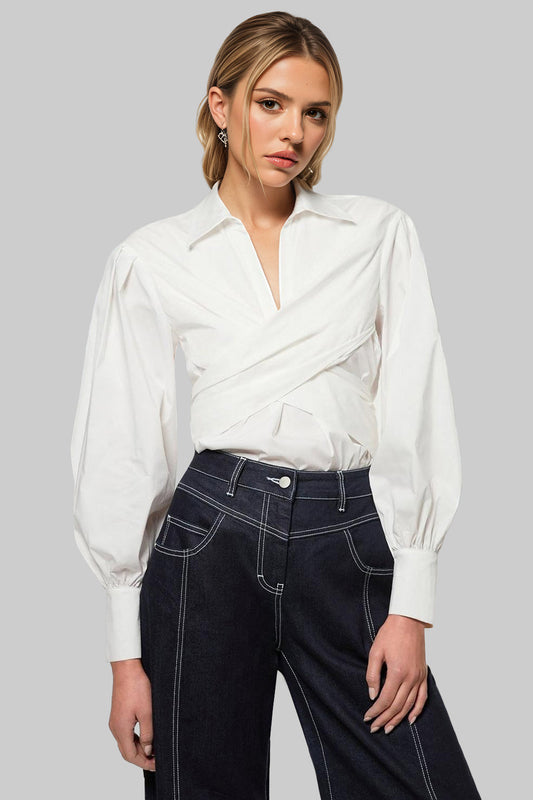 Bow Crossed Long-Sleeve Shirt
