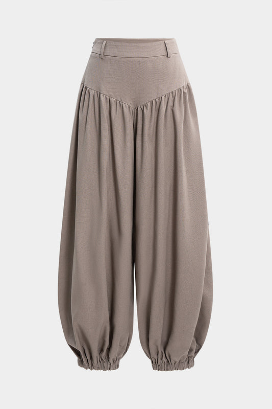 Linen High Waist Ruched Lantern Trousers