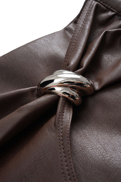Faux Leather Metallic Asymmetrical Skirt