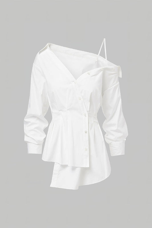 Asymmetrical Shoulder Button Long-Sleeve Shirt