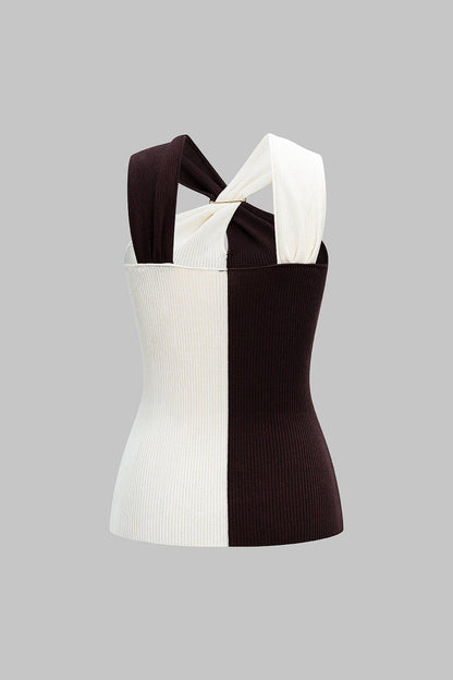 Halter Neck Contrast Metallic Tank Top