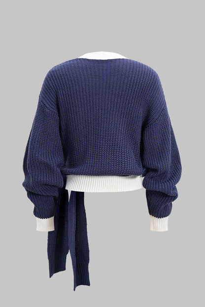 Knit Tie Front Asymmetrical Long-Sleeve Top