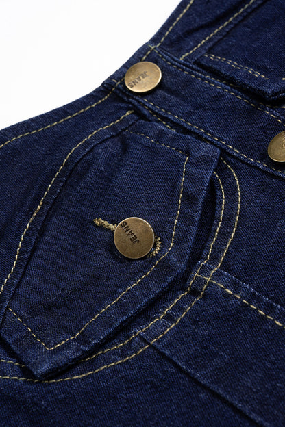 Denim Button Zipper Cami Top And High Waist Straight Leg Jeans Set