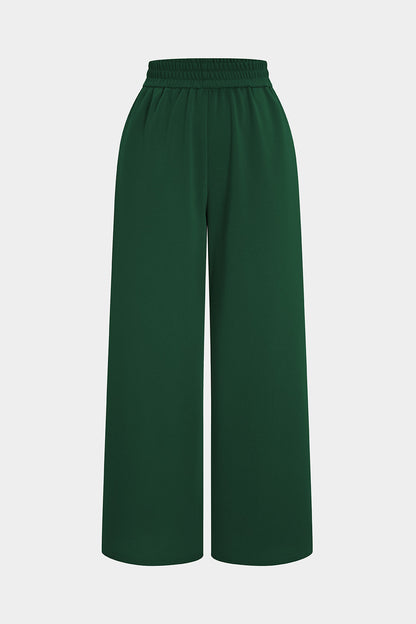 Shirred Waistband Wide Leg Trousers