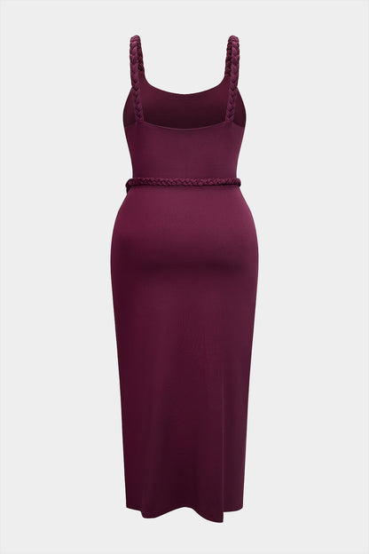 Plus Size Braided Ruched Sleeveless Midi Dress