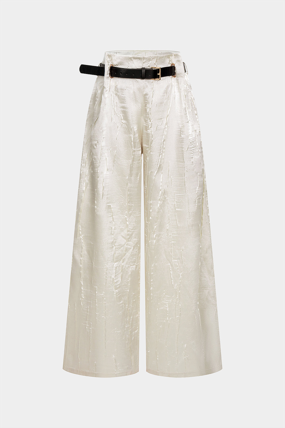 Satin Texture Belted Wide Leg Low Waist Trousers